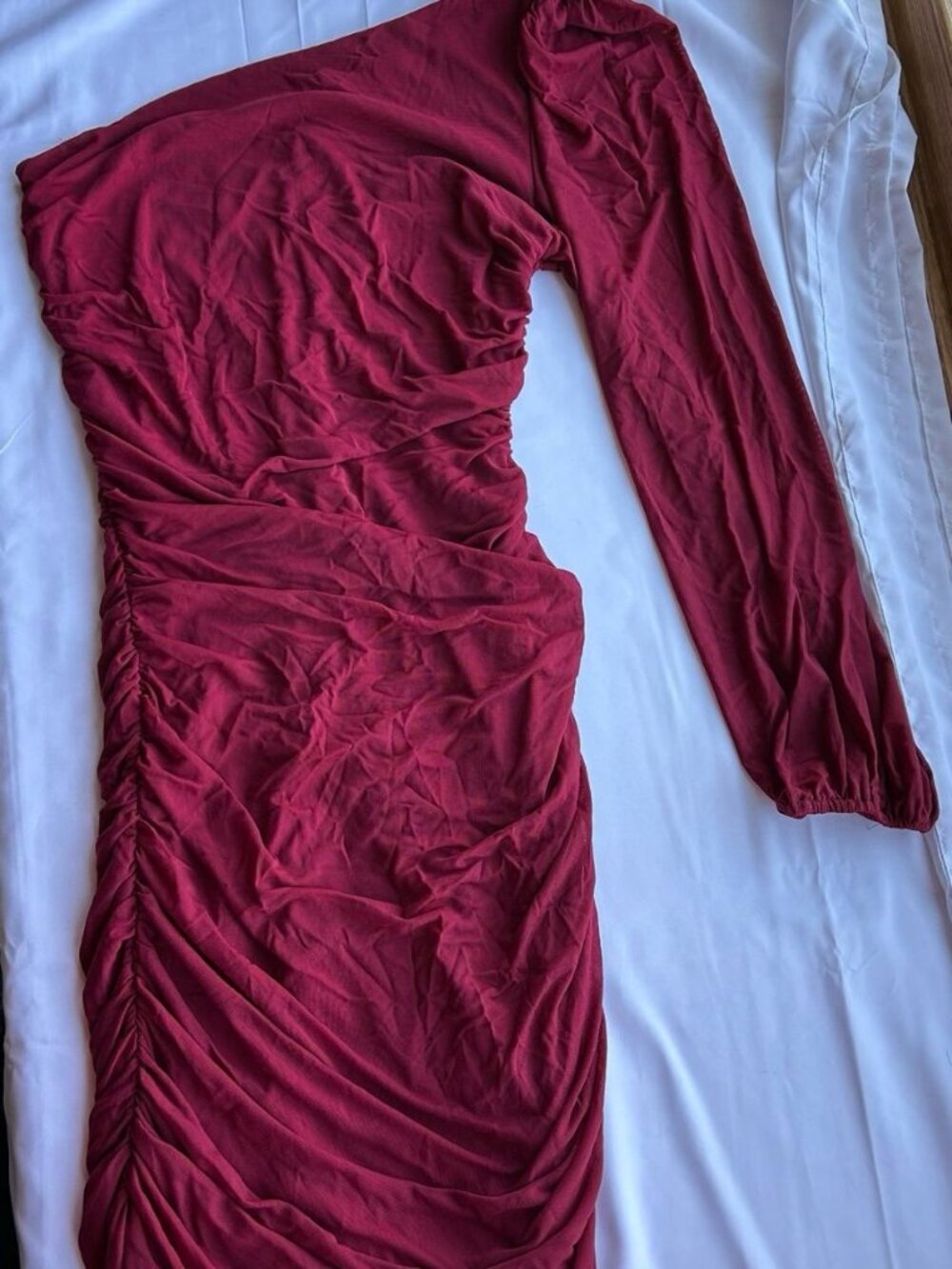 Trendy One Shoulder Bodycon Rouched Cocktail Formal Dress Sz M Burgundy Sexy